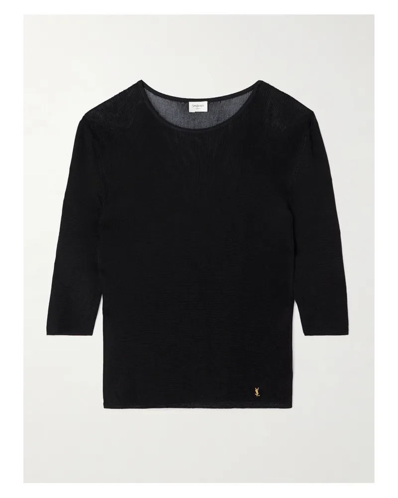 Saint Laurent Embellished Knitted Top - Black Black
