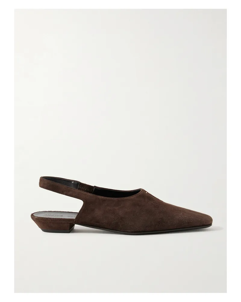 KHAITE Celia Suede Slingback Flats - Brown Brown