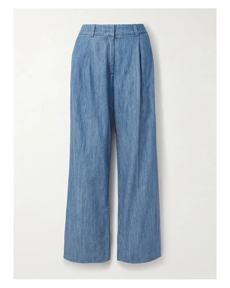 Another Tomorrow Bundfaltenhose Mit Weitem Bein Aus Biobaumwoll-chambray - Blau Blau