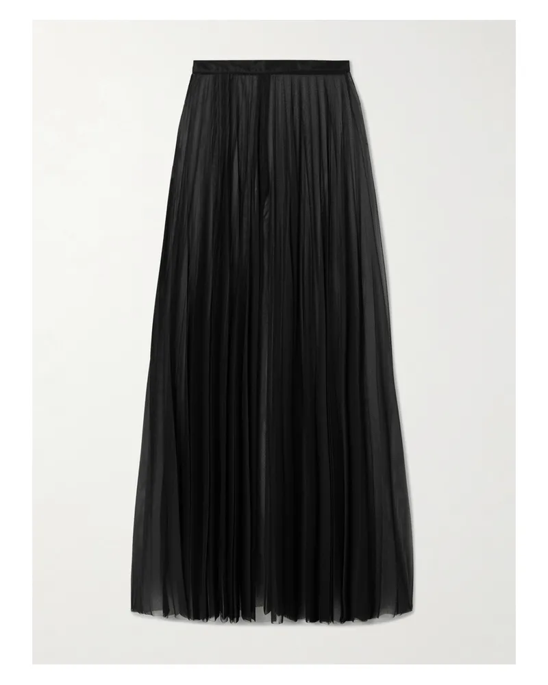 FRANKIE Shop Vallen Maxirock Aus Plissiertem Mesh - Schwarz Schwarz