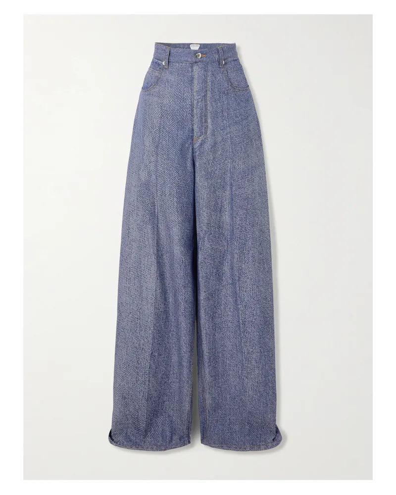 Bottega Veneta Wool And Cotton-blend Twill Wide-leg Pants - Blue Blue