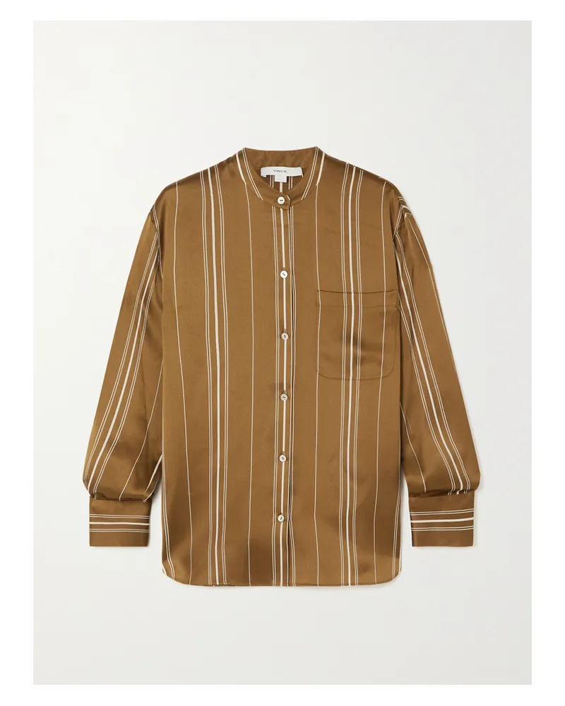 Vince Hemd Aus Gestreiftem Seidensatin - Grün Grün