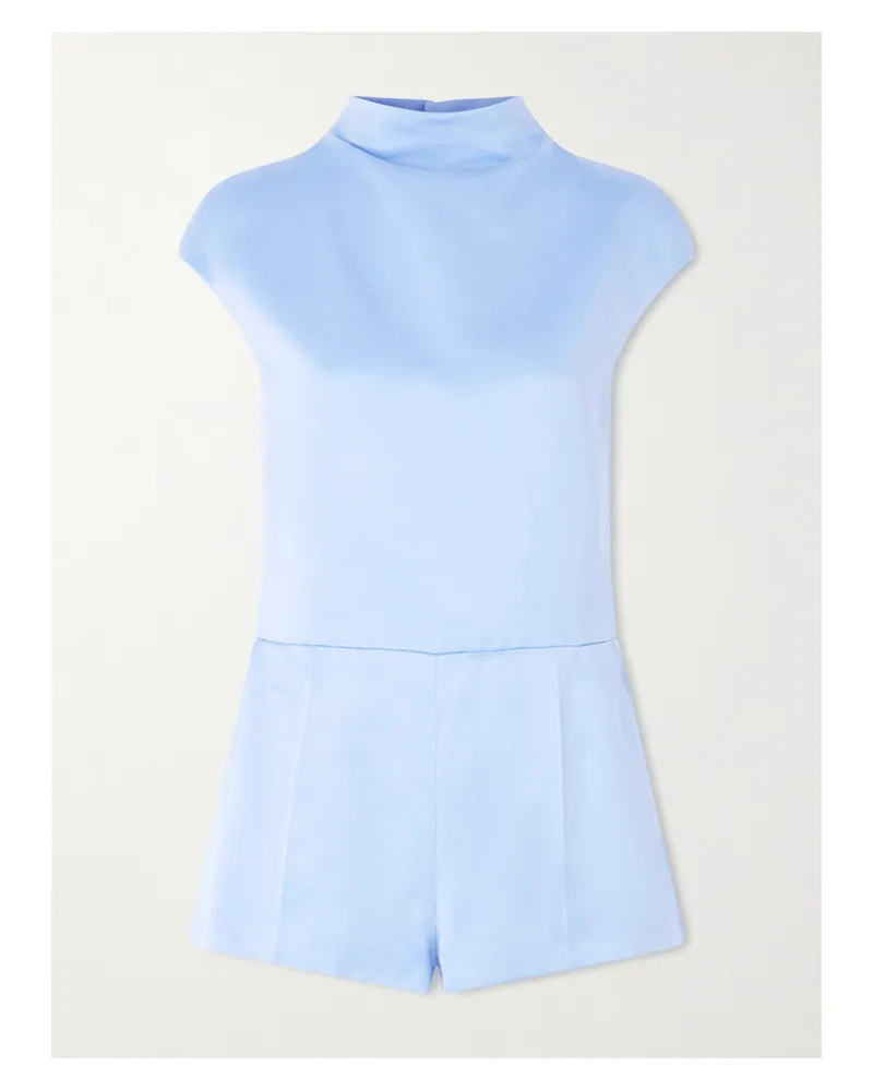 Tom Ford Open-back Cotton And Silk-blend Duchesse-satin Turtleneck Playsuit - Blue Blue