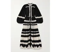 Rhiannon Maxikleid Aus Baumwoll-voile Und Spitze - Schwarz