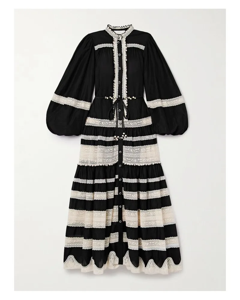 Zimmermann Rhiannon Maxikleid Aus Baumwoll-voile Und Spitze - Schwarz Schwarz