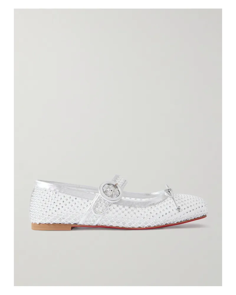 Christian Louboutin Mamastrapitina Crystal-embellished Leather-trimmed Mesh Ballet Flats - White White