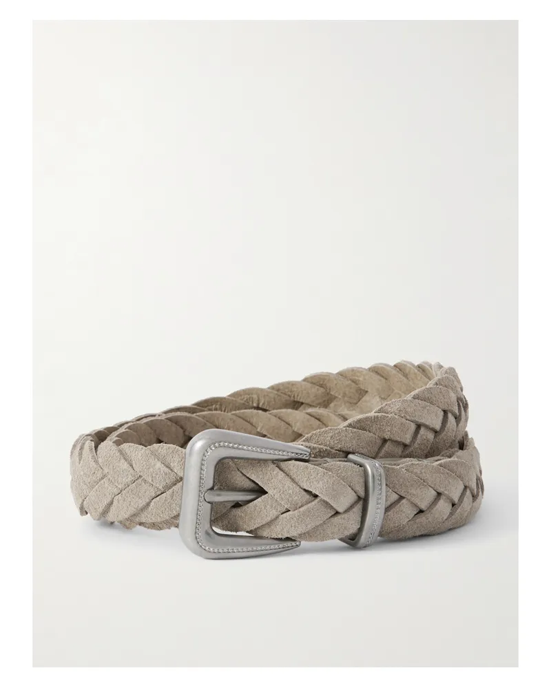Brunello Cucinelli Cinta Woven Suede Belt - Gray Gray