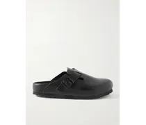 Boston Suede-trimmed Leather Clogs - Black