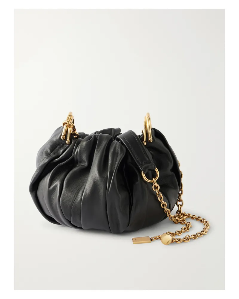 Chloé Pleated Leather Shoulder Bag - Black Black