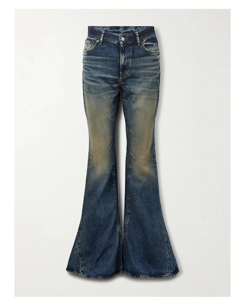 Acne Studios Hoch Sitzende Schlagjeans Aus Biobaumwolle In Distressed-optik - Blau Blau
