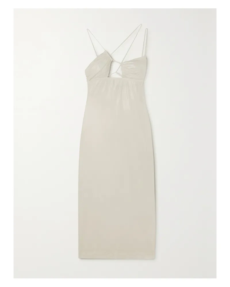 Nensi Dojaka Midikleid Aus Stretch-jersey In Metallic-optik Mit Cut-out - Creme Creme