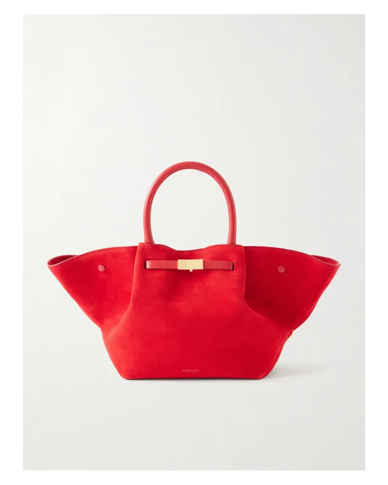 DeMELLIER Midi New York Leather-trimmed Suede Tote - Red Red