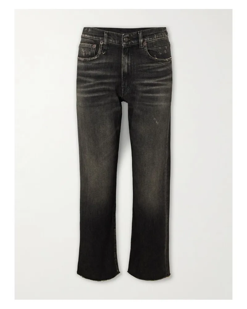R13 Boyfriend Verkürzte, Hoch Sitzende Jeans Mit Geradem Bein In Distressed-optik - Schwarz Schwarz