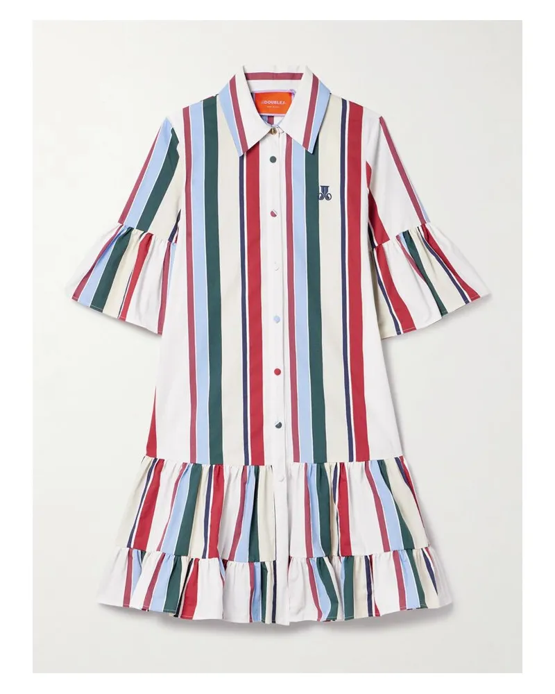 La DoubleJ Choux Minikleid Aus Einer Gestreiften Baumwollmischung Mit Volants - Elfenbein Elfenbein