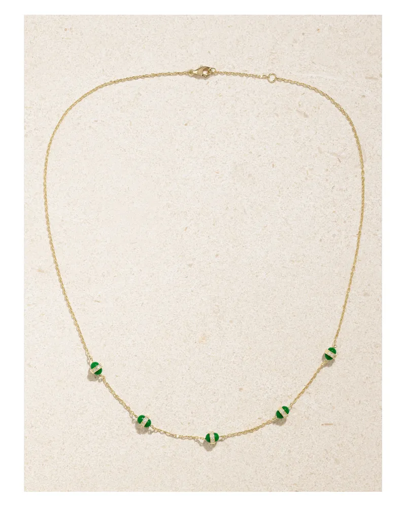 L’Atelier Nawbar Atoms The 5 Dots 18-karat Gold, Enamel And Diamond Necklace - Green Green