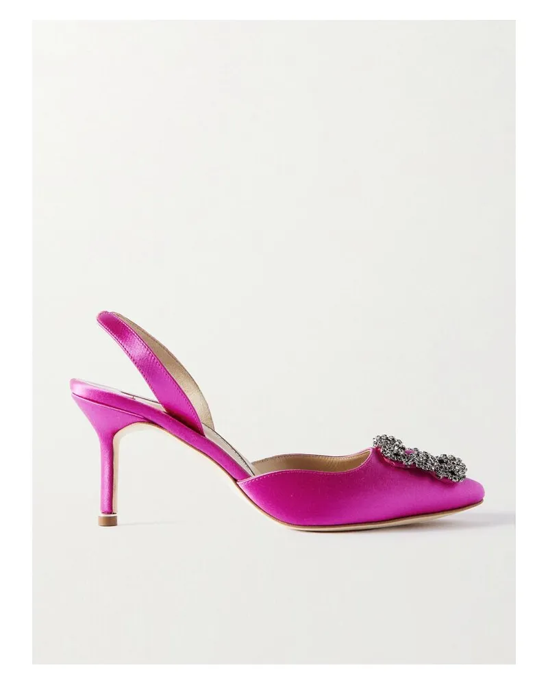 Manolo Blahnik Hangisli 70 Verzierte Slingback-pumps Aus Satin - Pink Pink
