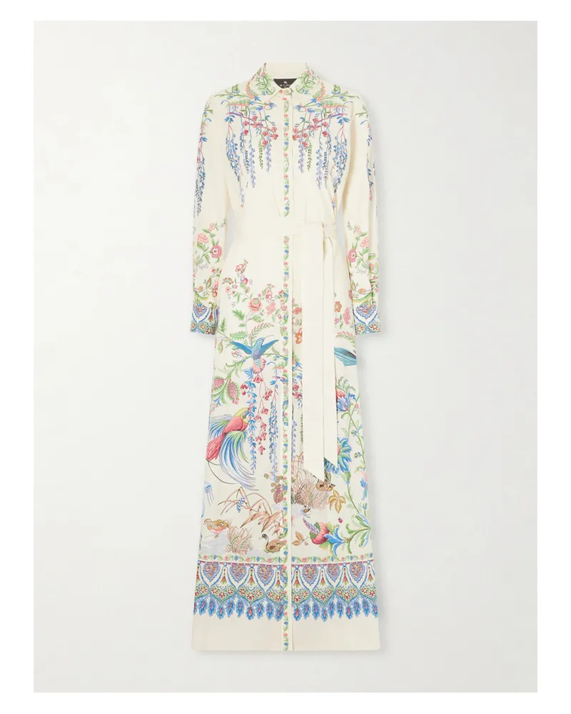 Etro Belted Printed Cotton Maxi Shirt Dress - White White