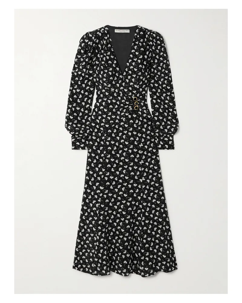 Alessandra Rich Clover Midikleid Aus Seiden-crêpe Mit Blumenprint Und Wickeleffekt - Schwarz Schwarz