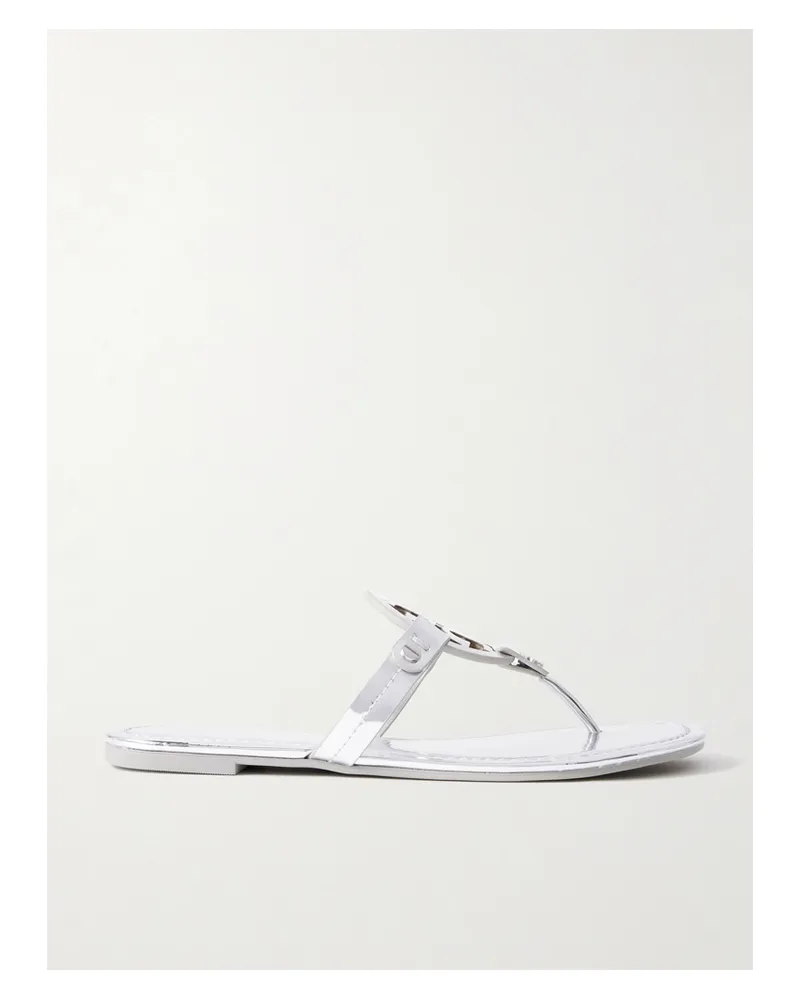 Tory Burch Miller Pantoletten In Metallic-optik Mit Lasergeschnittenen Details - Silber Silber