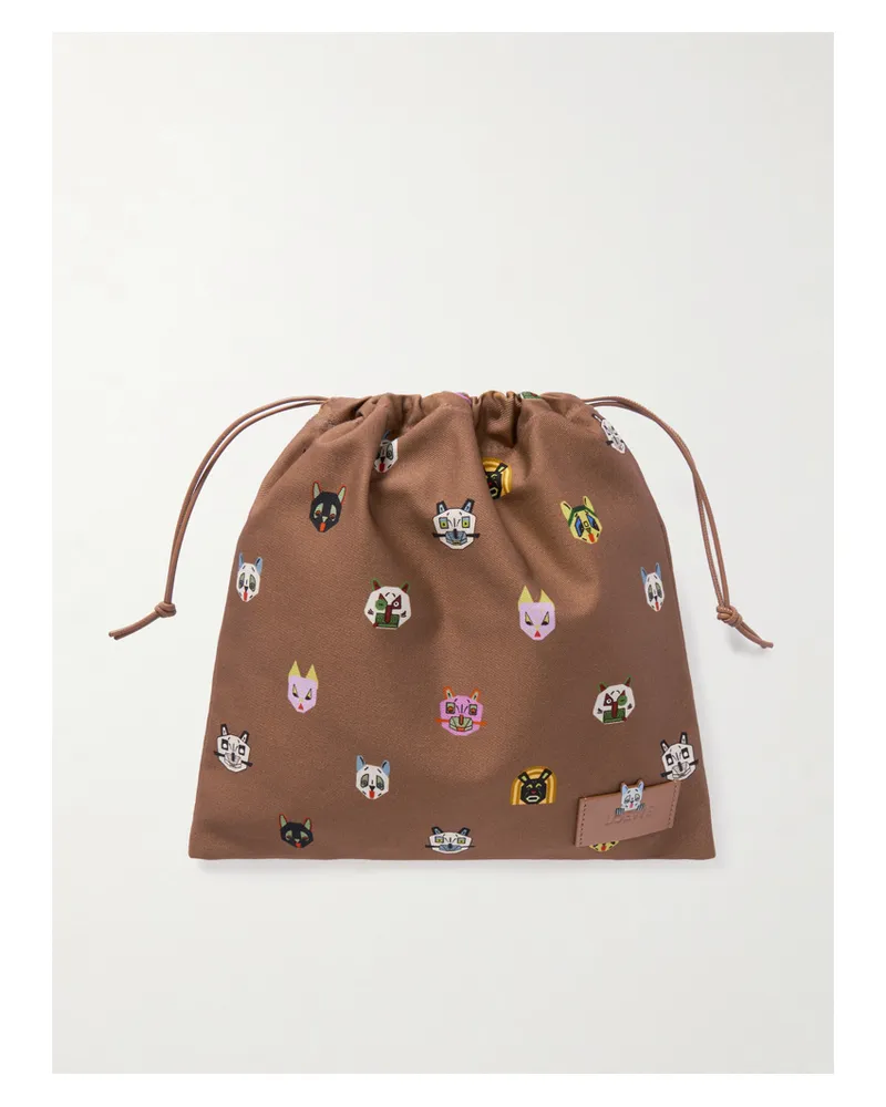 Loewe Louis Wain Leather-trimmed Printed Cotton-twill Pouch - Neutrals Neutrals