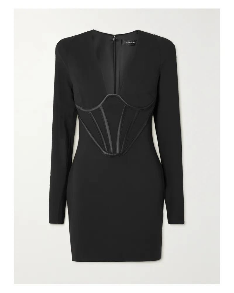 Versace Minikleid Aus Crêpe Mit Besätzen Aus Seidensatin - Schwarz Schwarz