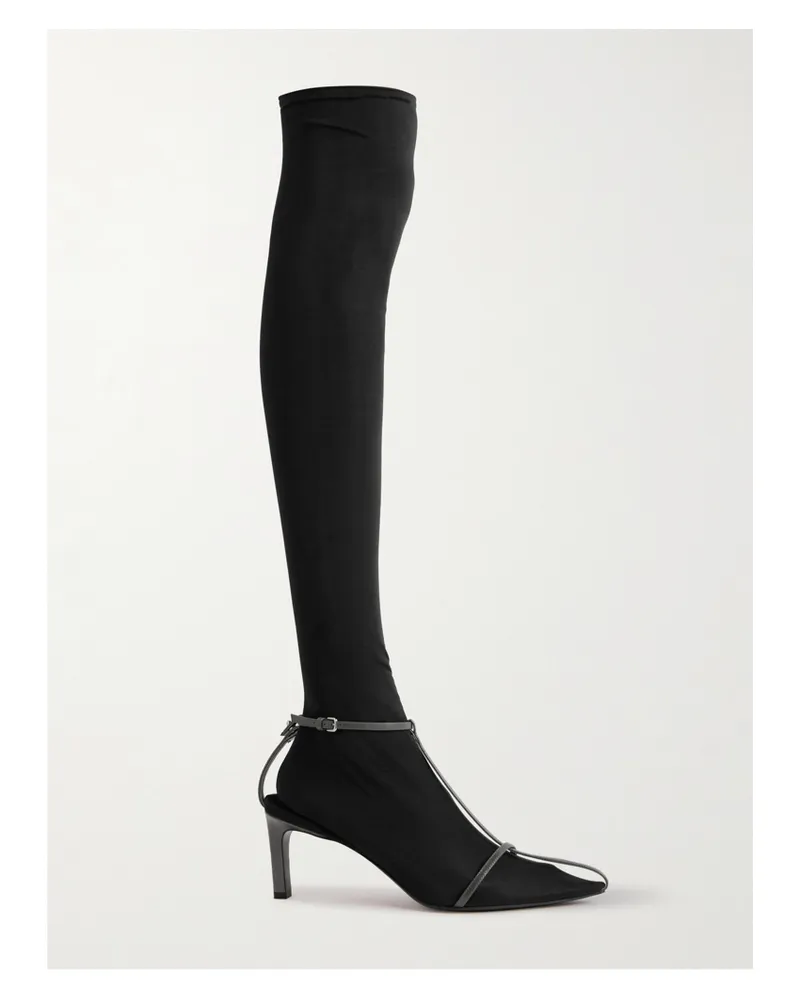 Jil Sander Kniehohe Stiefel Aus Stretch-mesh Und Leder - Schwarz Schwarz
