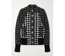 Frayed Checked Bouclé-tweed Bomber Jacket - Black