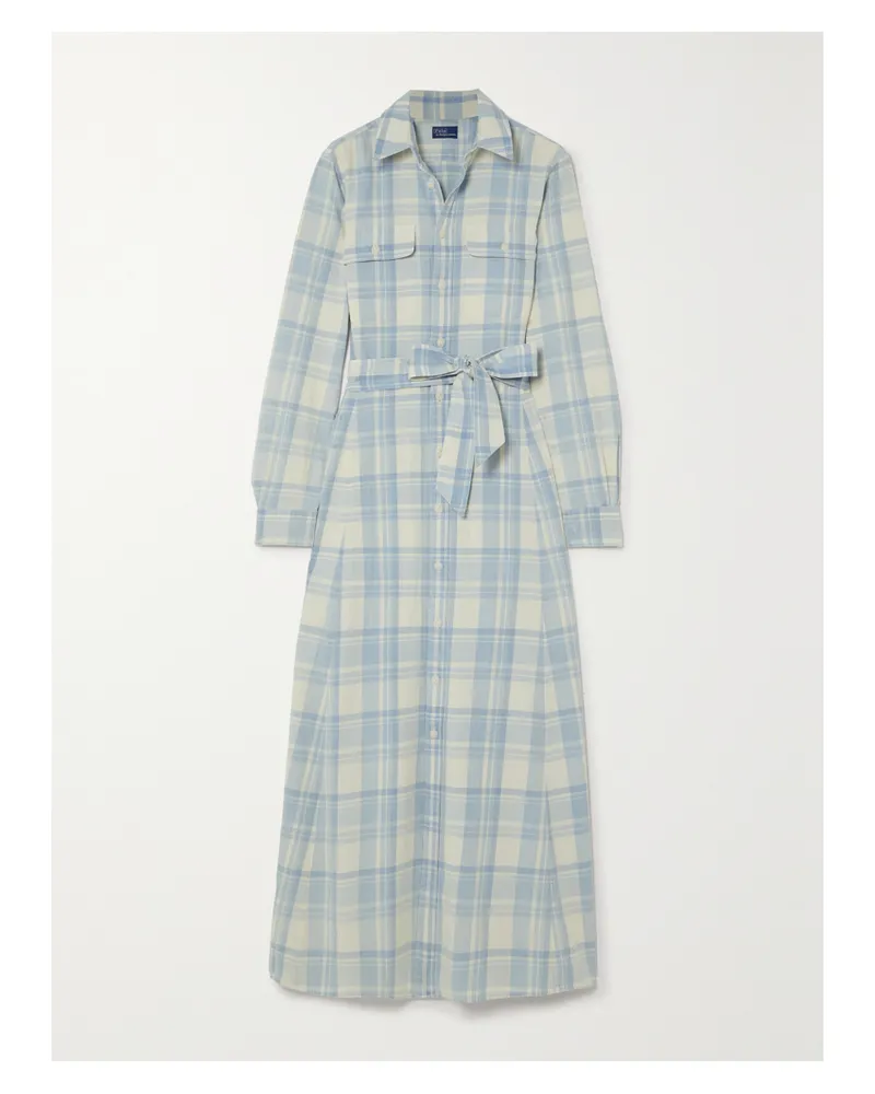 Ralph Lauren Maxi-hemdblusenkleid Aus Kariertem Baumwoll-twill Mit Bindegürtel - Blau Blau