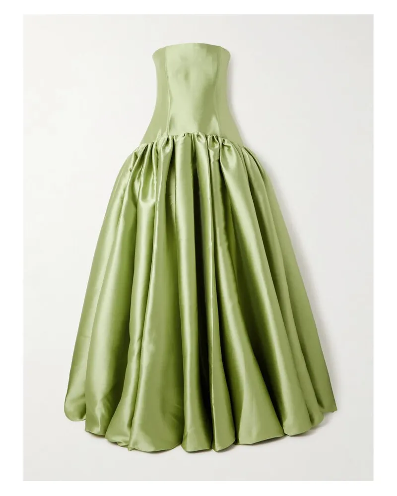Solace London Cassia Trägerlose Robe Aus Glänzendem Twill Mit Falten - Grün Grün