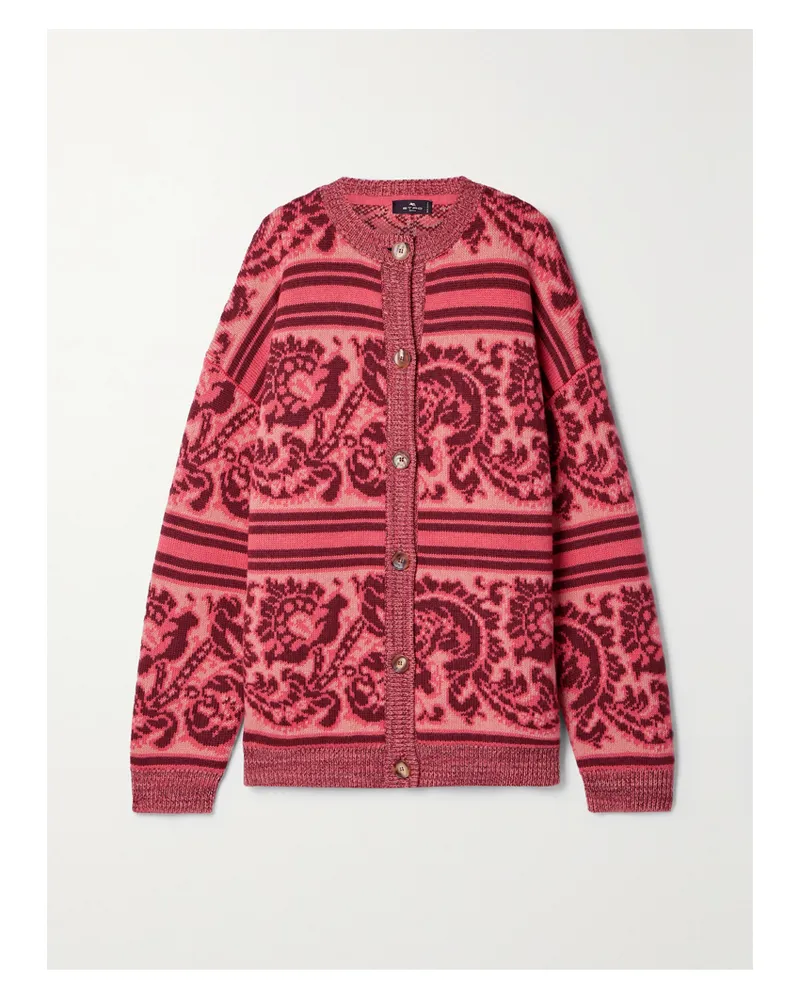 Etro Oversized-cardigan Aus Einer Wollmischung In Jacquard-strick - Pink Pink