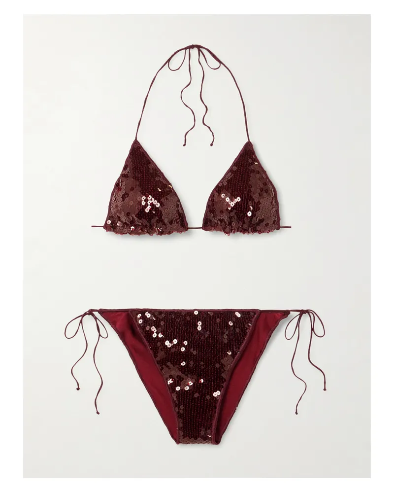 Oséree Marilyn Microkini Triangel-bikini Mit Pailletten - Burgunder Burgunder