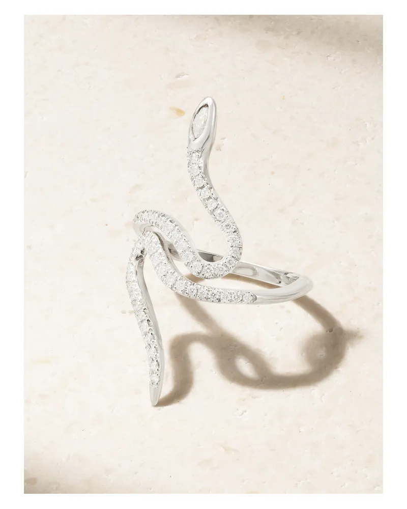 Ileana Makri Queen Curled Snake Ring Aus 18 Karat Weißgold Mit Diamanten Gold