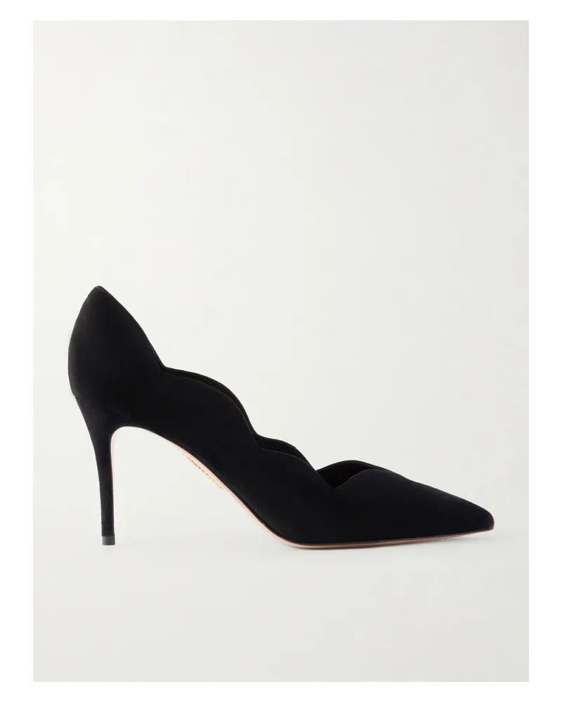 Aquazzura Petal 85 Scalloped Suede Pumps - Black Black