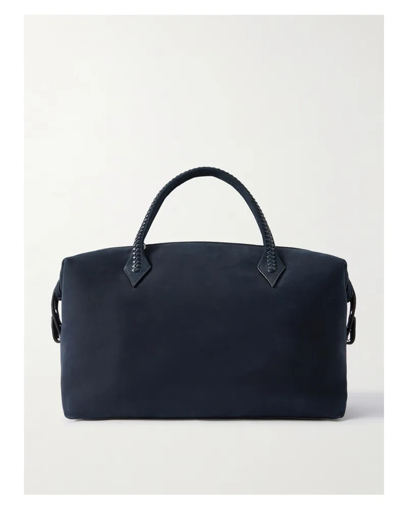 Métier Vérité City Braided Leather-trimmed Nubuck Tote - Blue Blue