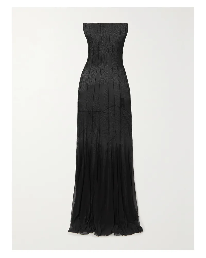 Cortana Net Sustain Tallulah Trägerloses Maxikleid Aus Einer Seidenmischung - Schwarz Schwarz