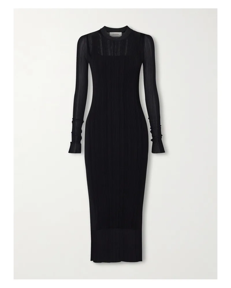 SPORTMAX Layered Plissé-tulle And Ribbed-knit Midi Dress - Black Black