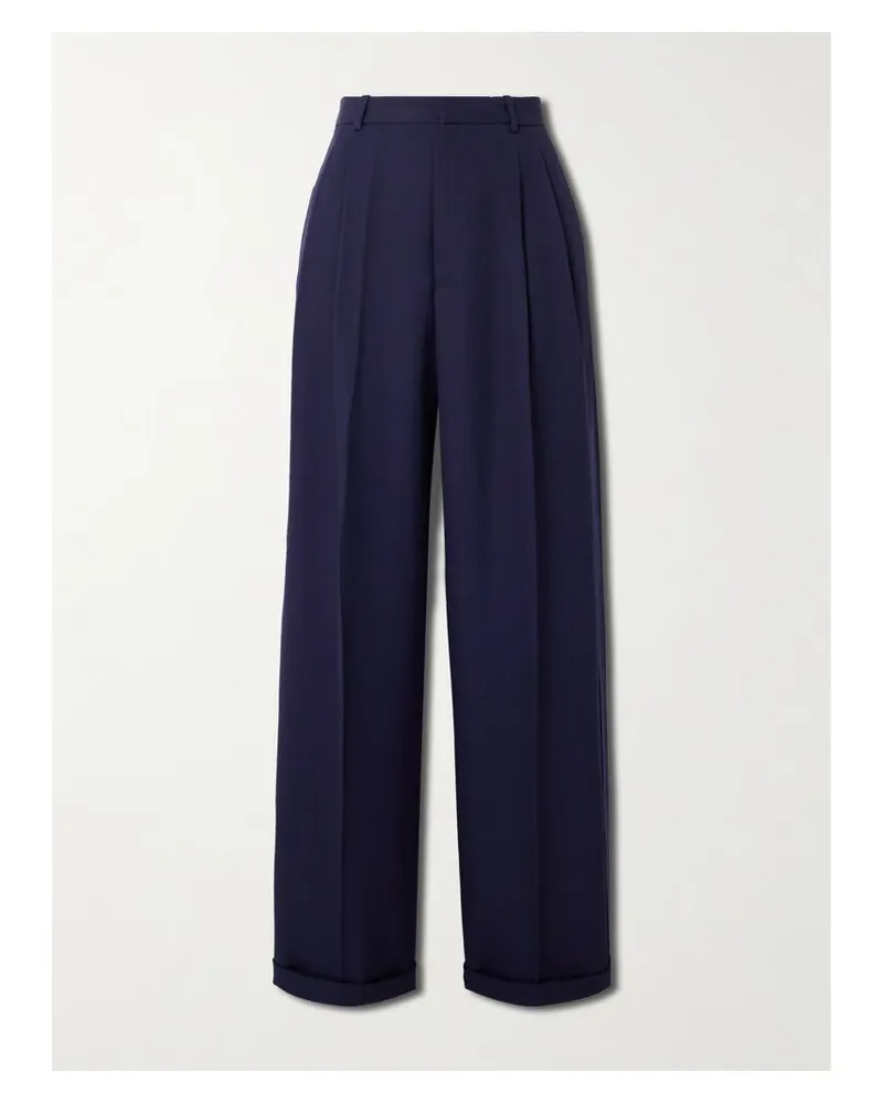 Ralph Lauren Hose Mit Weitem Bein Aus Wolle Mit Besätzen Aus Seidensatin Und Bügelfalten - Blau Blau