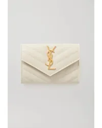 Saint Laurent Monogramme Envelope Portemonnaie aus Gestepptem Strukturiertem Leder Wollweiß