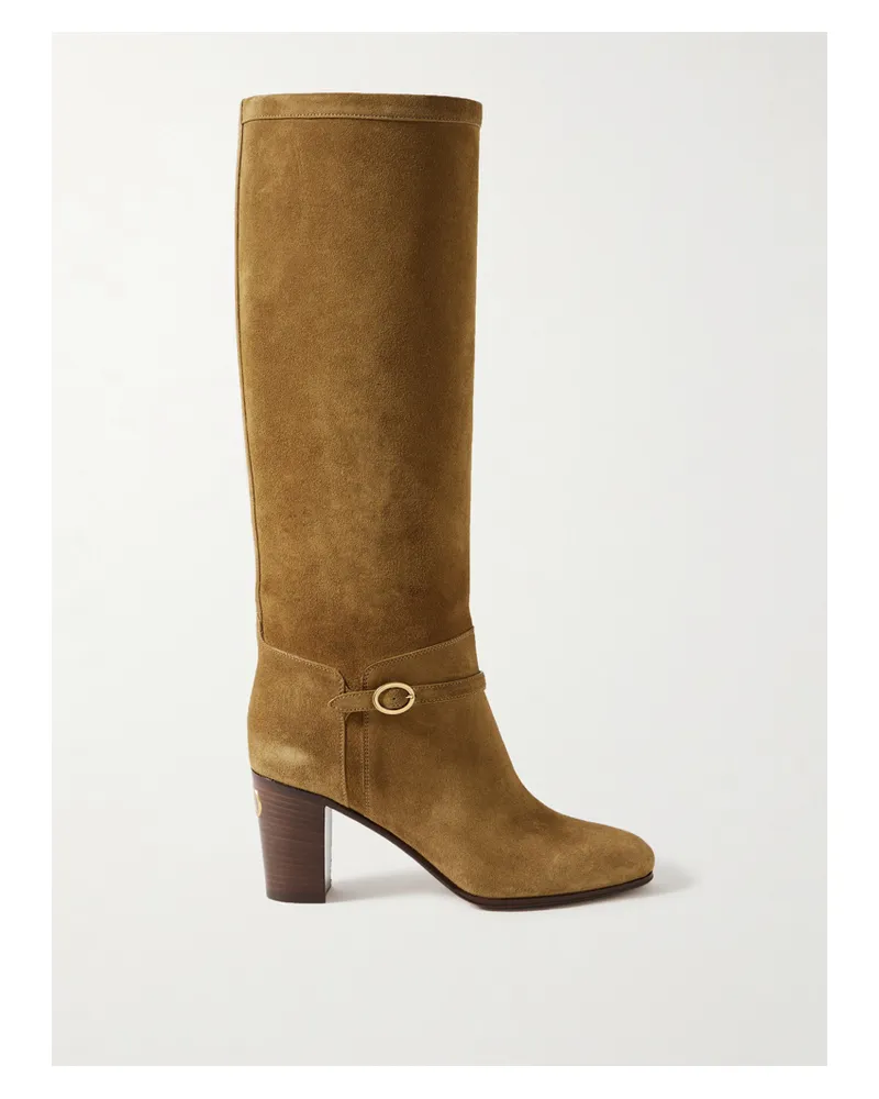 Valentino Garavani Pattie 75 Kniehohe Stiefel Aus Veloursleder Mit Schnalle - Braun Braun