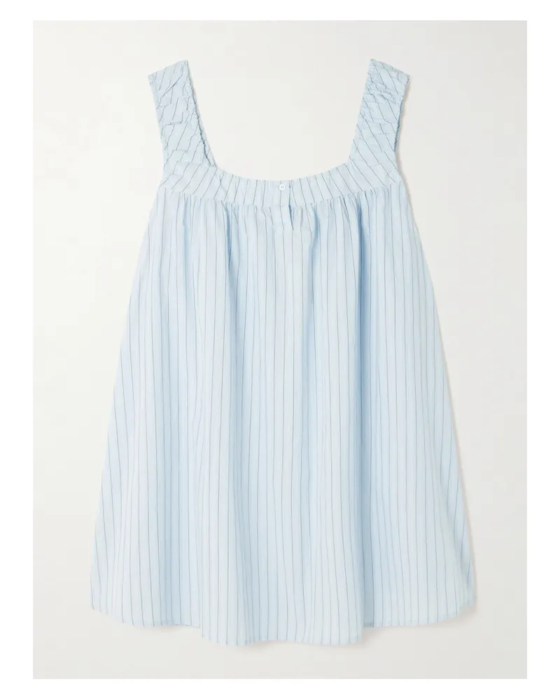 Deiji Studios Yoke Striped Cotton-poplin Mini Dress - Blue Blue