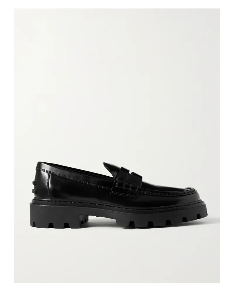 TOD'S Gomma Pesante Glossed-leather Loafers - Black Black
