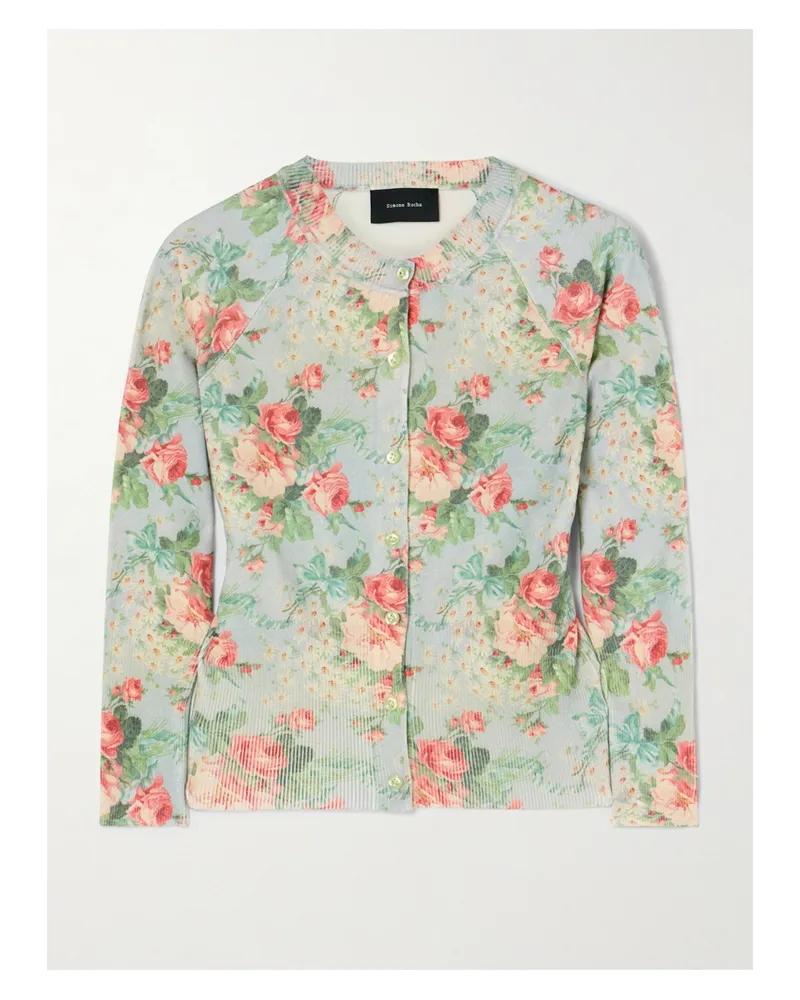 Simone Rocha Verkürzter Cardigan Aus Strick Mit Blumenprint - Mehrfarbig Mehrfarbig