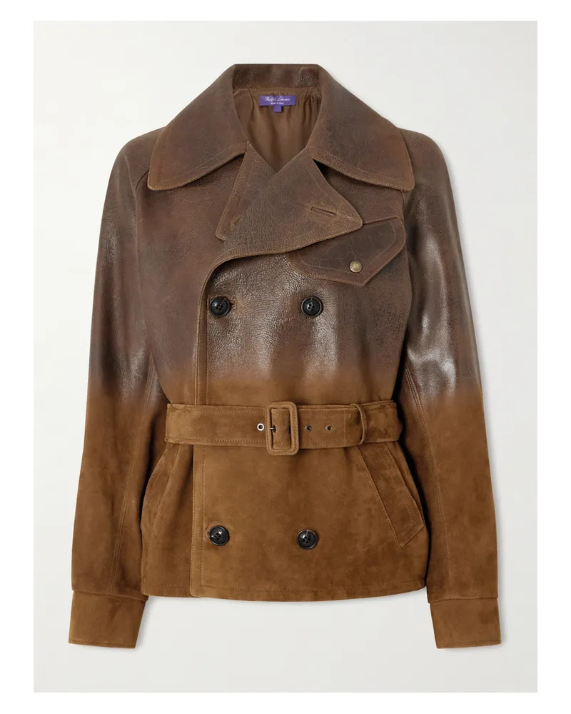Ralph Lauren Eldridge Doppelreihige Lederjacke Mit Farbverlauf Und Gürtel - Braun Braun