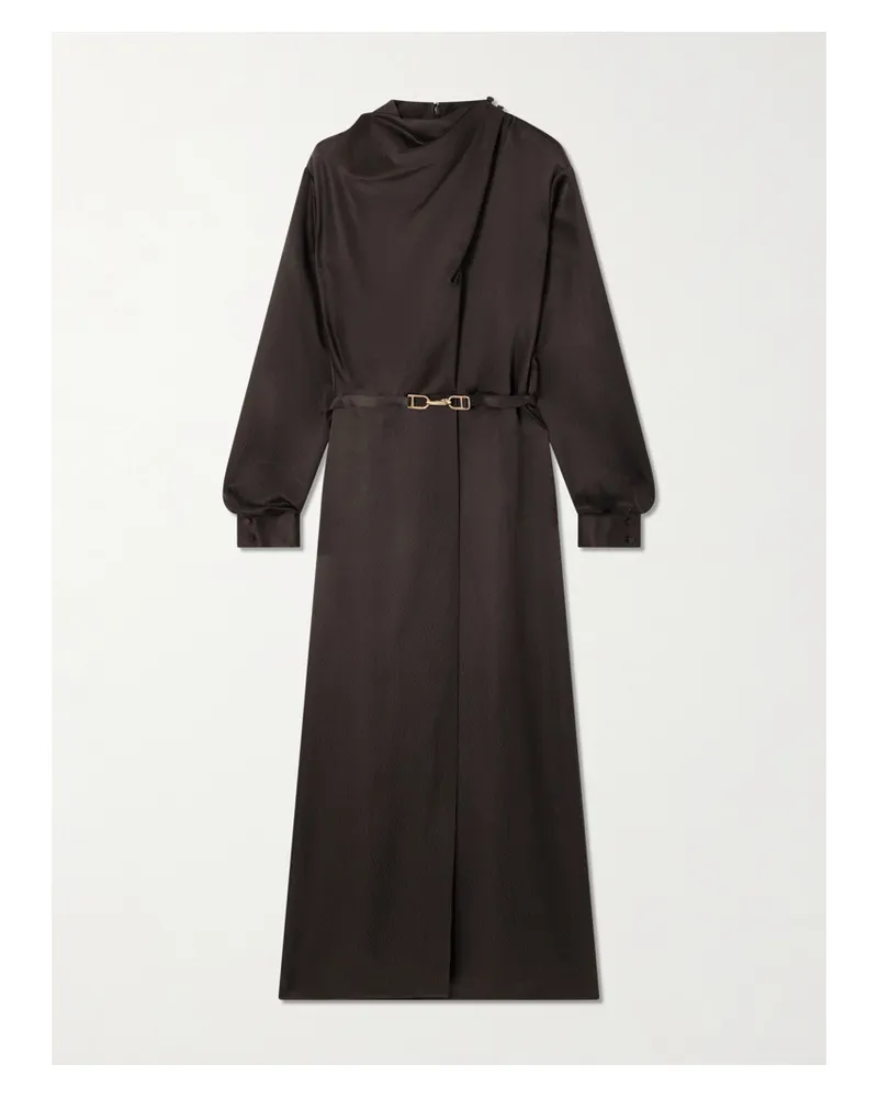 Gabriela Hearst Josef Belted Draped Silk Satin-crepe Midi Dress - Brown Brown