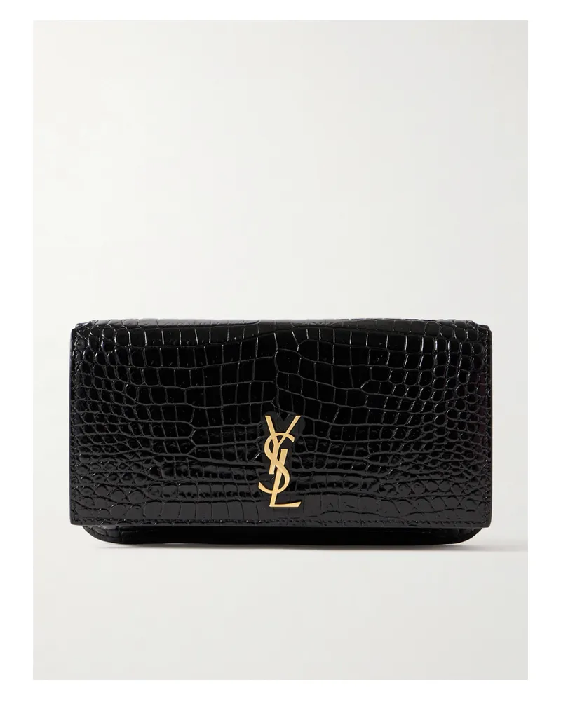 Saint Laurent Smartphone-hülle Aus Leder Mit Krokodileffekt - Schwarz Schwarz