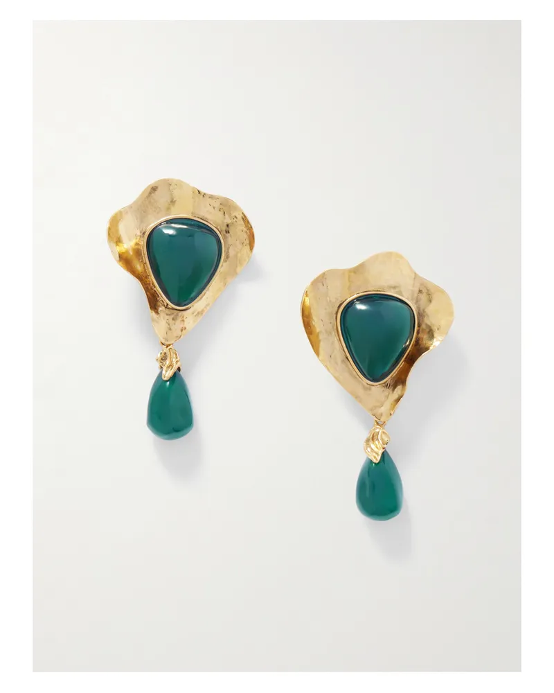 Saint Laurent Goldfarbene Ohrclips Mit Harz Gold