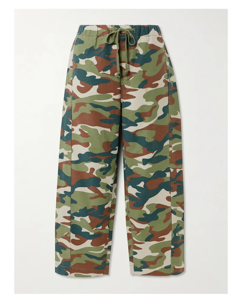 Mother The Drawn Half-pipe Ankle Camouflage-print Cotton Wide-leg Pants - Green Green