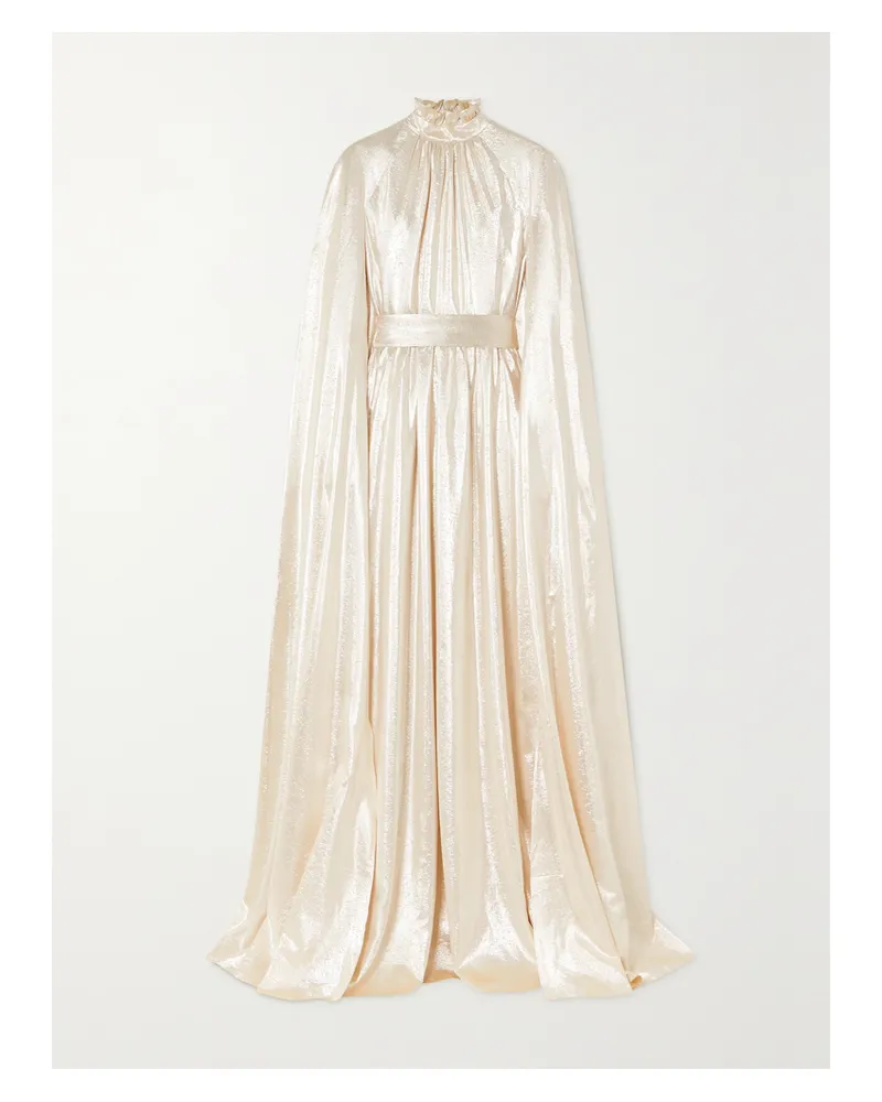 Erdem Macie Robe Aus Lamé Aus Einer Seiden-lurex®-mischung Mit Bindegürtel Und Cape-effekt - Gold Gold