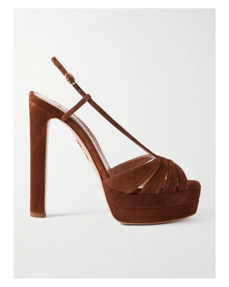 Aquazzura Aimée 130 Suede Platform Sandals - Brown Brown