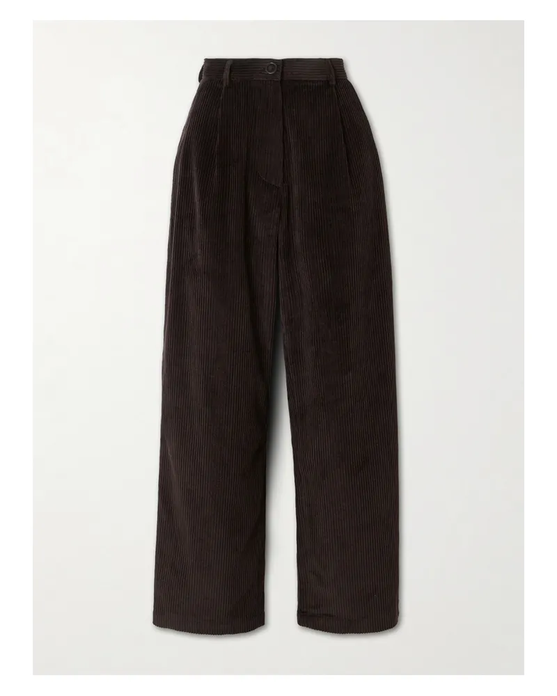 FRANKIE Shop Norstrand Pleated Cotton-corduroy Straight-leg Pants - Brown Brown